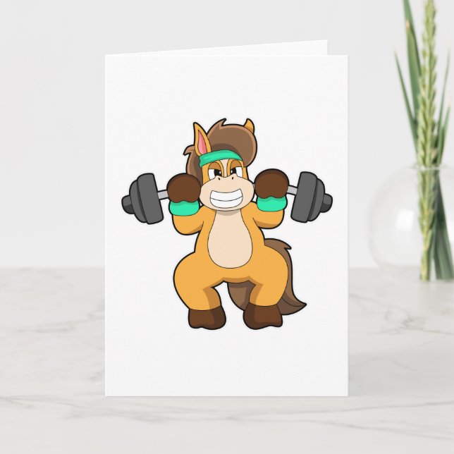 Pferd als Bodybuilder mit Barbell Karte (Vorderseite)