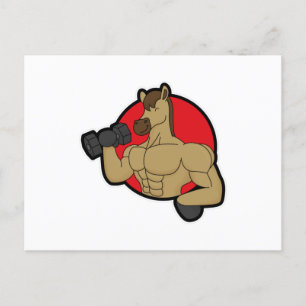 Pferd als Bodybuilder mit Dumbell Postkarte