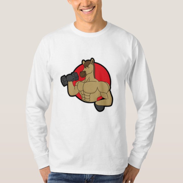 Pferd als Bodybuilder mit Dumbell T-Shirt (Vorderseite)