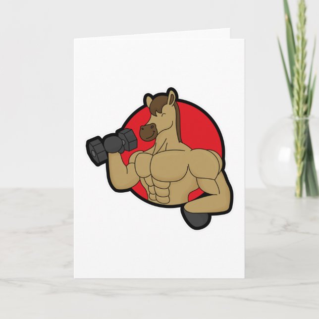 Pferd als Bodybuilder mit Hantel Karte (Vorderseite)