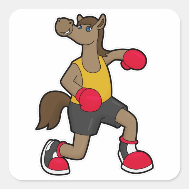 Pferd als Boxer mit Boxhandschuhen Quadratischer Aufkleber (Vorderseite)