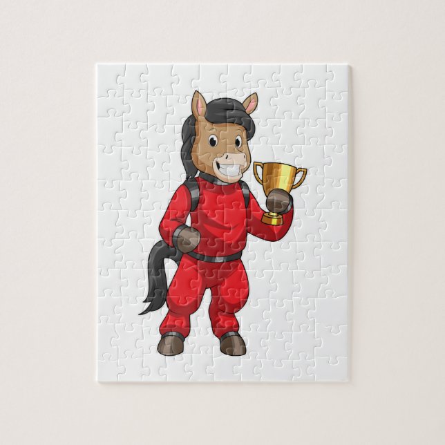 Pferd als Champion mit Trophäe (Vertikal)