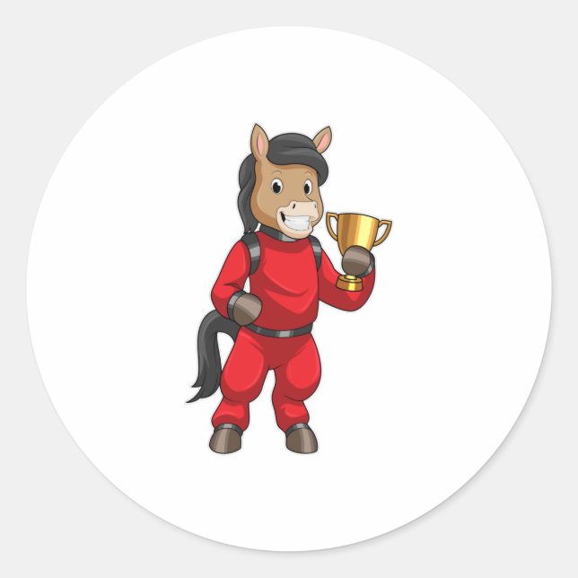 Pferd als Champion mit Trophäe Runder Aufkleber (Vorderseite)