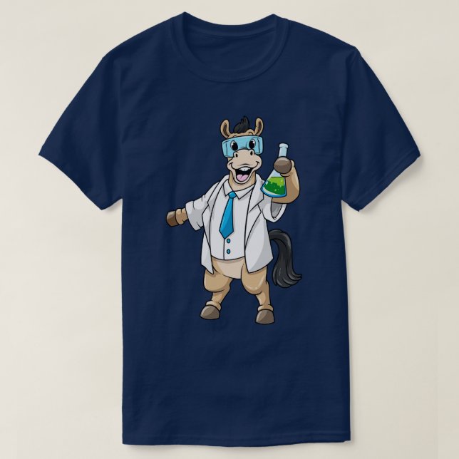 Pferd als Chemist mit Brille und Reagenzglas T-Shirt (Design vorne)