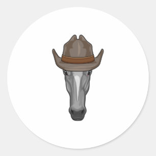 Pferd als Cowboy mit Hut Runder Aufkleber