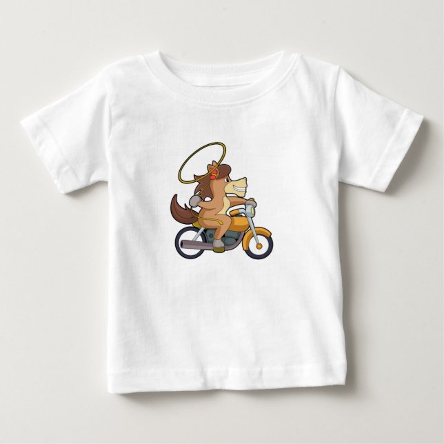 Pferd als Cowboy mit Lasso & Motorrad Baby T-shirt (Vorderseite)