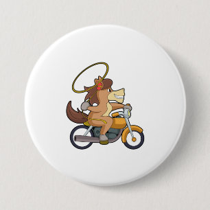Pferd als Cowboy mit Lasso & Motorrad Button