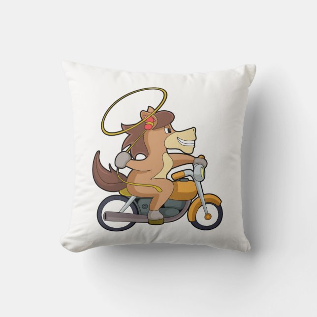 Pferd als Cowboy mit Lasso & Motorrad Kissen (Vorderseite)