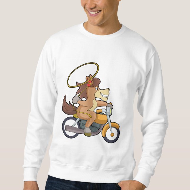 Pferd als Cowboy mit Lasso & Motorrad Sweatshirt (Vorderseite)