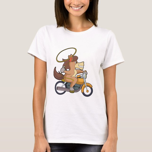Pferd als Cowboy mit Lasso & Motorrad T-Shirt (Vorderseite)