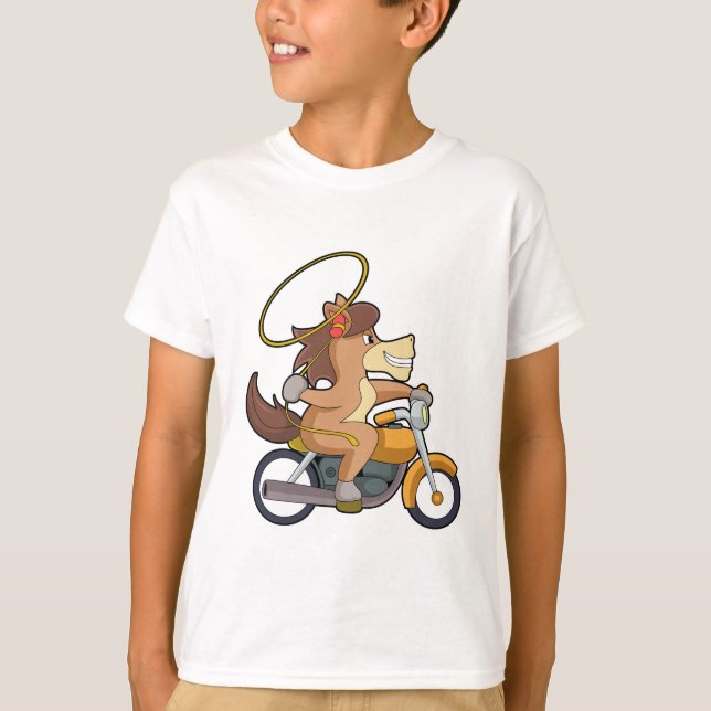 Pferd als Cowboy mit Lasso & Motorrad T-Shirt (Vorderseite)