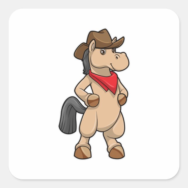 Pferd als Cowboy Quadratischer Aufkleber (Vorderseite)