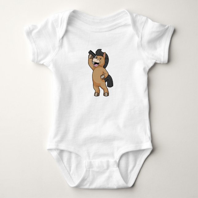 Pferd als Friseur mit Kamm Baby Strampler (Vorderseite)