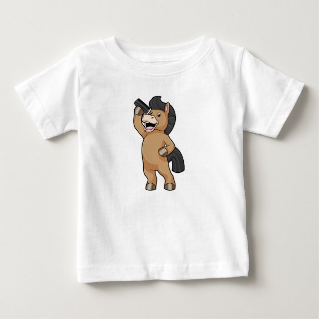 Pferd als Friseur mit Kamm Baby T-shirt (Vorderseite)