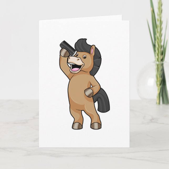 Pferd als Friseur mit Kamm Karte (Vorderseite)