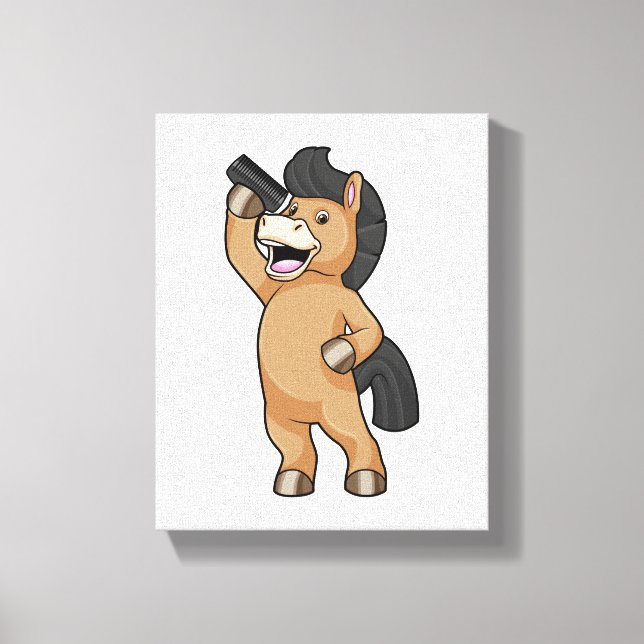 Pferd als Friseur mit Kamm Leinwanddruck (Vorderseite)