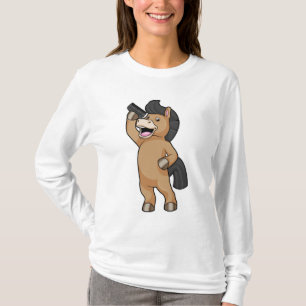 Pferd als Friseur mit Kamm T-Shirt