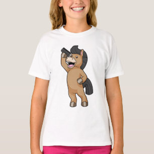 Pferd als Friseur mit Kamm T-Shirt