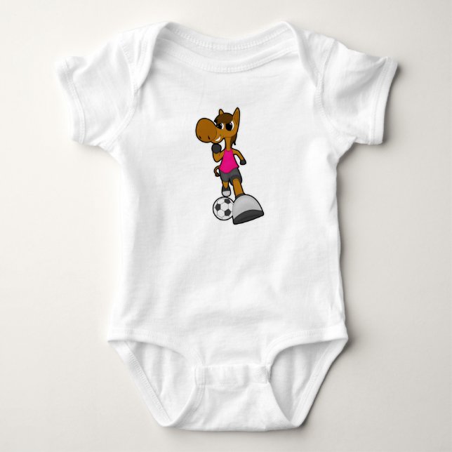 Pferd als Fußballspieler mit Fußball Baby Strampler (Vorderseite)