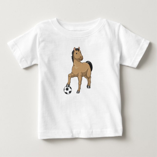 Pferd als Fußballspieler mit Fußball Baby T-shirt (Vorderseite)