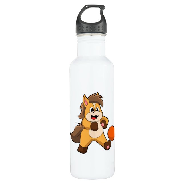 Pferd als Fußballspieler mit Fußball Edelstahlflasche (Vorderseite)