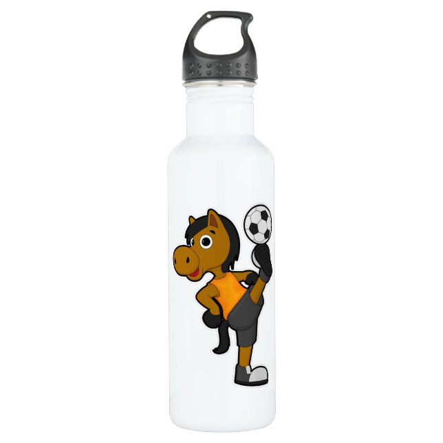 Pferd als Fußballspieler mit Fußball Edelstahlflasche (Vorderseite)