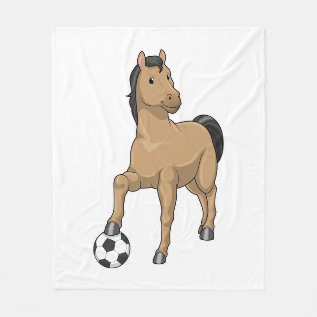 Pferd als Fußballspieler mit Fußball Fleecedecke (Vorderseite)