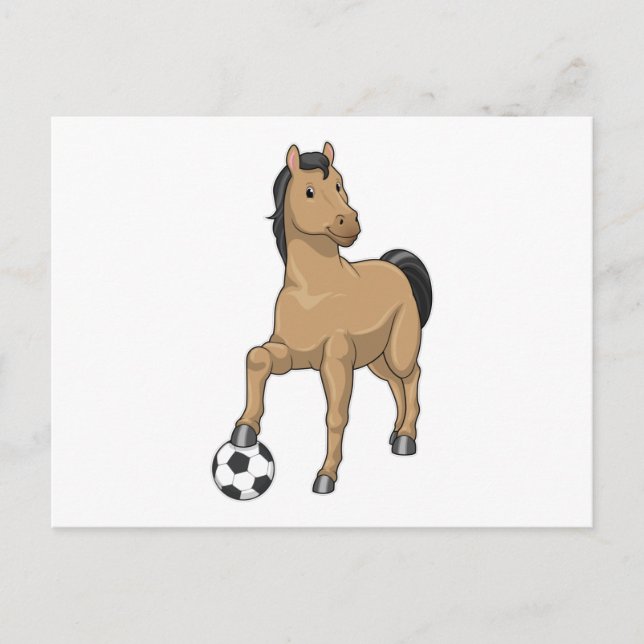Pferd als Fußballspieler mit Fußball Postkarte (Vorderseite)