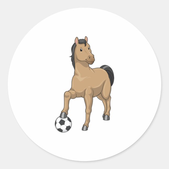 Pferd als Fußballspieler mit Fußball Runder Aufkleber (Vorderseite)