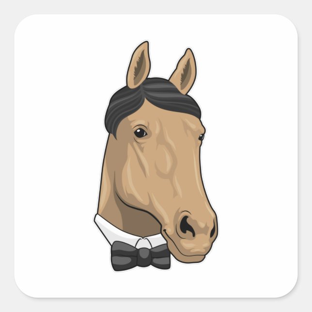 Pferd als Gentleman mit Bow-Krawatte Quadratischer Aufkleber (Vorderseite)