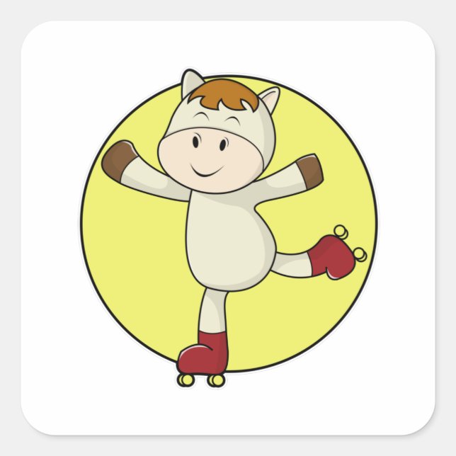 Pferd als Inline Skater & Inline Skate Quadratischer Aufkleber (Vorderseite)