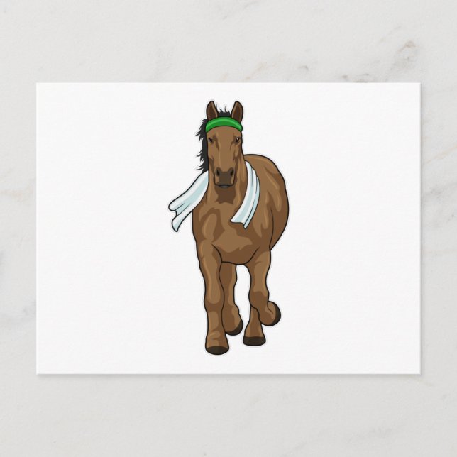 Pferd als Läufer mit Handtuch Postkarte (Vorderseite)