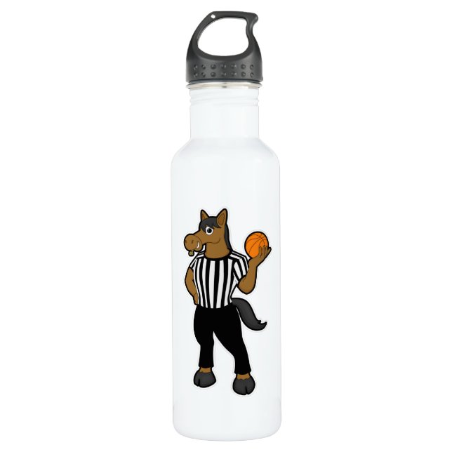 Pferd als Schiedsrichter mit Basketball & Pfeifen Edelstahlflasche (Vorderseite)