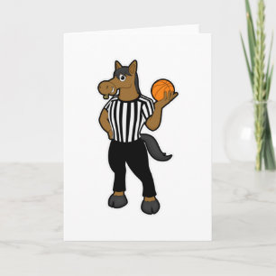 Pferd als Schiedsrichter mit Basketball & Trillerp Karte