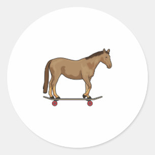 Pferd als Skater auf Skateboard Runder Aufkleber