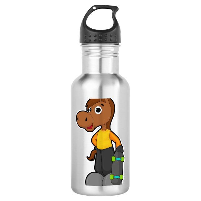 Pferd als Skater mit Skateboard Edelstahlflasche (Vorderseite)