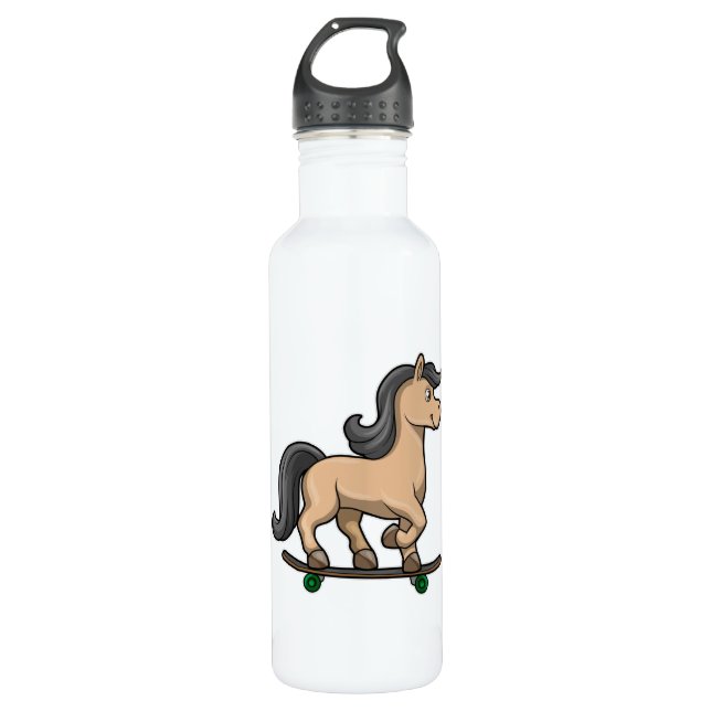 Pferd als Skater mit Skateboard Edelstahlflasche (Vorderseite)