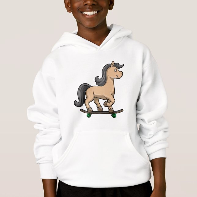 Pferd als Skater mit Skateboard Hoodie (Vorderseite)