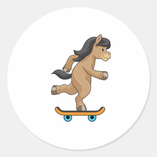 Pferd als Skater mit Skateboard Runder Aufkleber (Vorderseite)