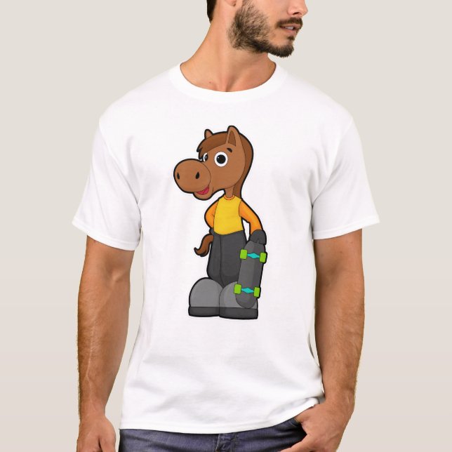 Pferd als Skater mit Skateboard T-Shirt (Vorderseite)