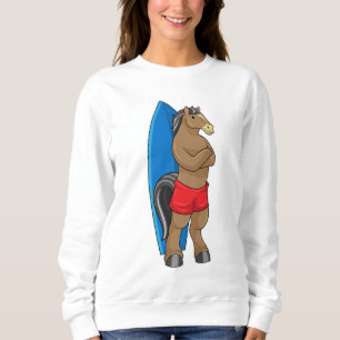 Pferd als Surfer mit Surfbrett Sweatshirt