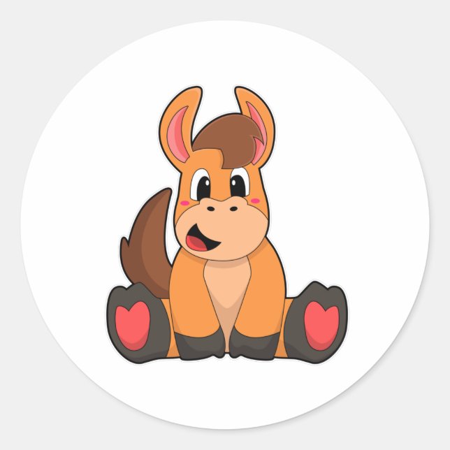 Pferd am Sitzen Runder Aufkleber (Vorderseite)