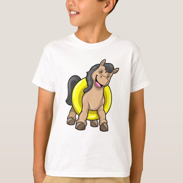 Pferd am Strand mit Schwimmring T-Shirt (Vorderseite)