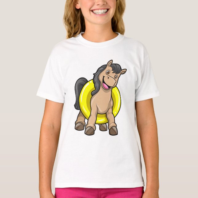 Pferd am Strand mit Schwimmring T-Shirt (Vorderseite)