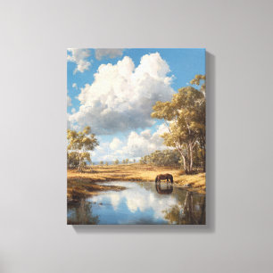 Pferd am Teich mit bewölktem Himmel in der Kunst r Leinwanddruck