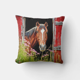 Pferd an der Barenttür mit Wildblumen Kissen