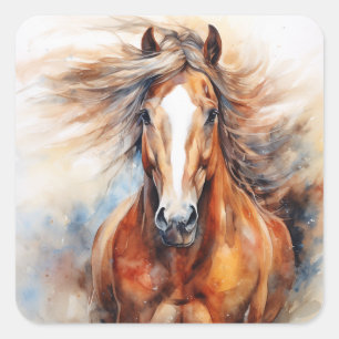 Pferd Aquarell Braun und weiß Quadratischer Aufkleber