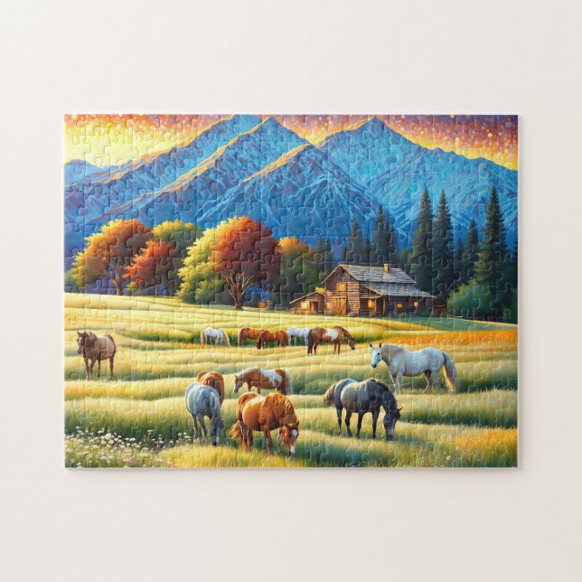 Pferd auf Bauernhof Wildblumenwiese (Horizontal)