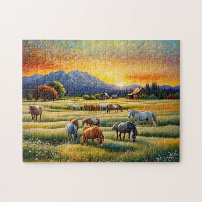 Pferd auf Bauernhof Wildblumenwiese (Horizontal)
