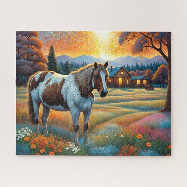 Pferd auf Bauernhof Wildblumenwiese (Horizontal)